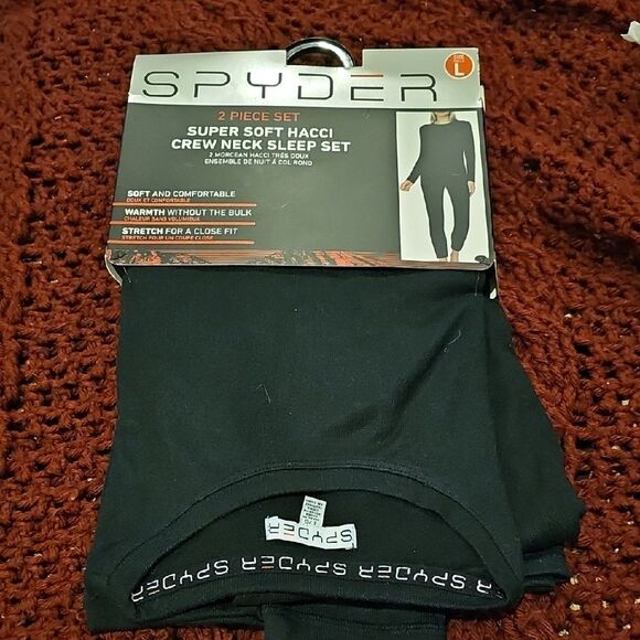 NEW Ladies 2 Piece Spyder Super Soft Hacci Black Crew Neck Sleep Set. Size Large - Picture 1 of 3